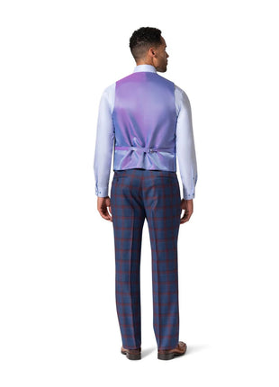 Beragamo Elegant Men Blue Plaid Classic Fit 100% Wool 3 Piece Suit & Peak Lapels