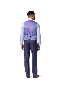 Thumbnail for Beragamo Elegant Men Blue Plaid Classic Fit 100% Wool 3 Piece Suit & Peak Lapels