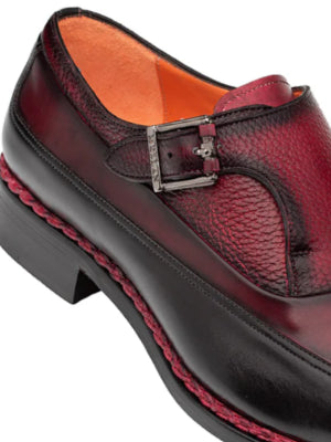 Mezlan Mens Black Burgundy Cap Toe Monk Strap Leather Dress Shoes