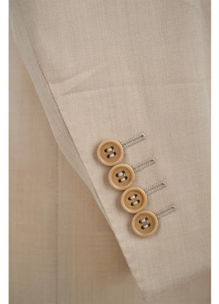Canali Mens 44L Drop 6 Classic Fit Solid Tan 3 Button 100% Wool 2 Piece Suit