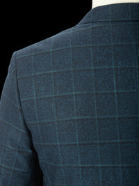 Thumbnail for Sartoria Mazara Mens Slim Fit Blue With Green Check Two Button Stretch Blazer Sportcoat