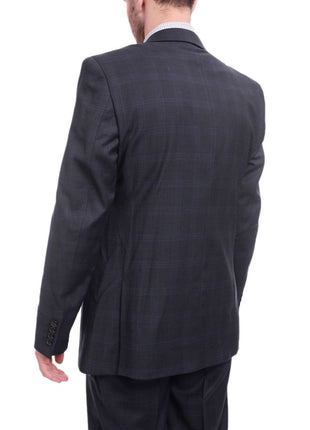 Giorgio Cosani Classic Fit Subtle Blue Windowpane Two Button Stretch Wool Suit