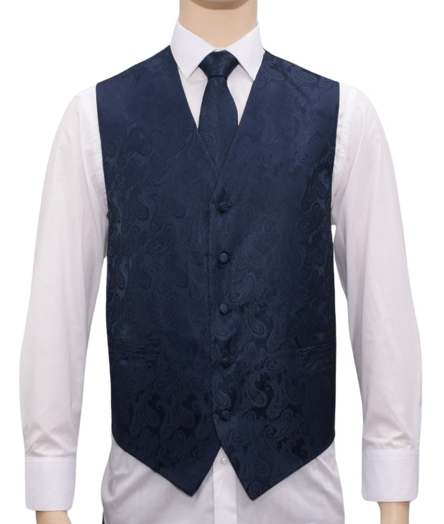 BQ Men's Midnight Blue Microfiber Paisley Vest-20E The Suit Depot BQ Men's Midnight Blue Microfiber Paisley Vest-20E The Suit Depot