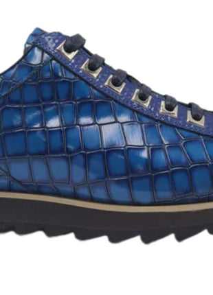 Carrucci Mens Blue Crocodile-Embossed Leather Sneakers
