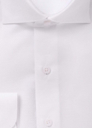 Mens 100% Cotton White On White Spread Collar Wrinkle Free Slim Fit Dress Shirt