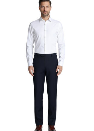 Raphael Men's Washable Flat Front Classic Fit Navy Blue Dress Pants - The Suit Depot