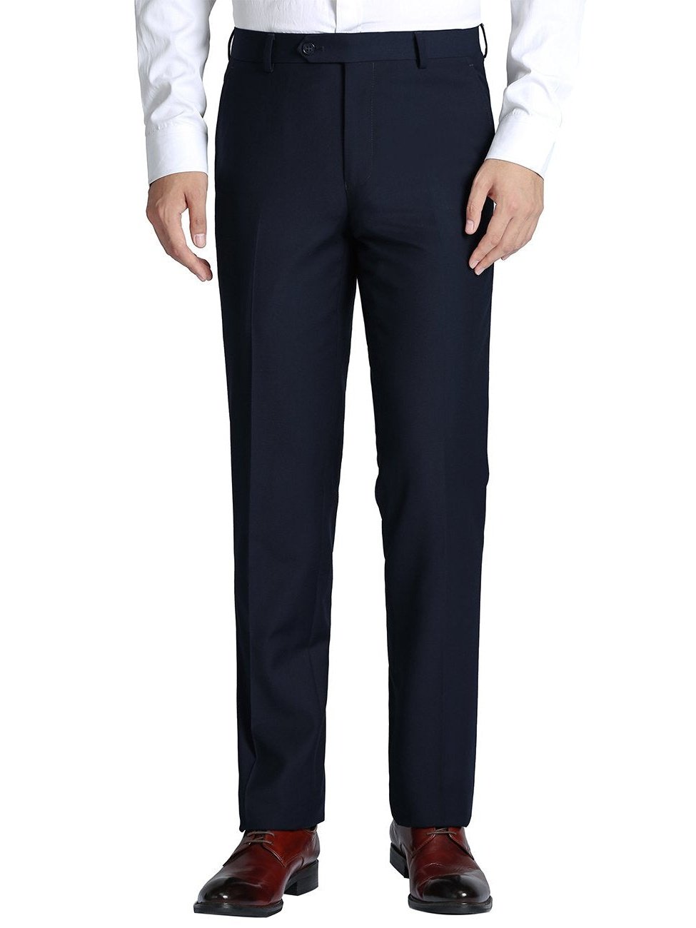 navy blue dress trousers Raphael Men's Washable Flat Front Slim Fit Navy Blue Dress Pants, 46