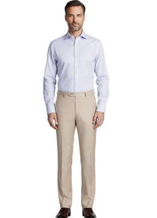 Raphael Mens Classic Fit Solid Tan Flat Front Dress Pants - The Suit Depot
