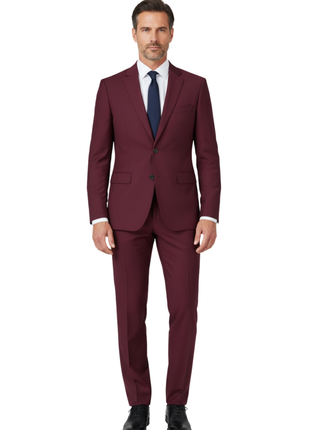 Raphael Mens Solid Burgundy Slim Fit Flat Front Dress Pants - The Suit Depot