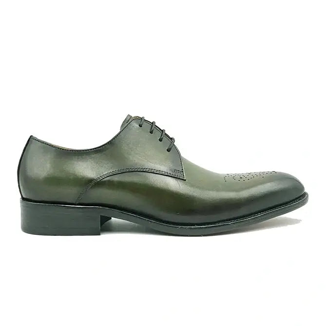 Carrucci Boys Genuine Leather Olive Green Lace Up Oxford Dress Shoes