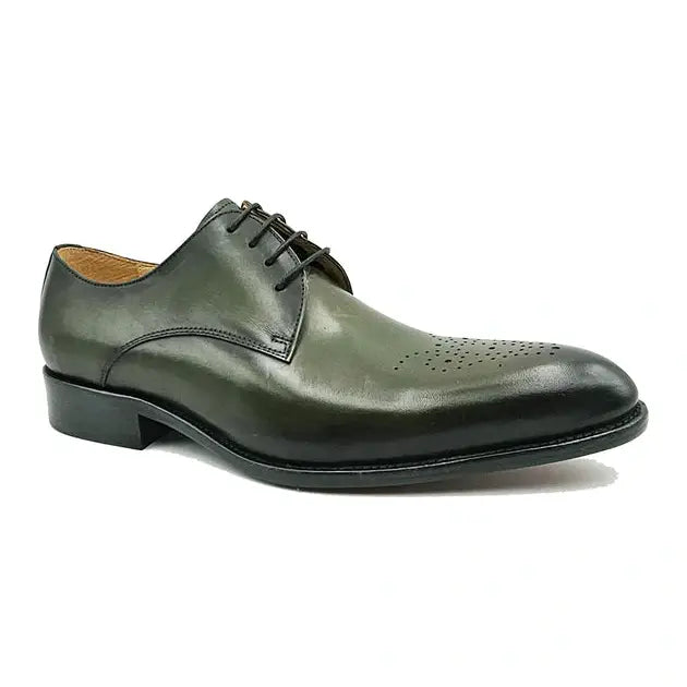 Carrucci Men&#39;s Genuine Leather Olive Green Lace Up Oxford Dress Shoes