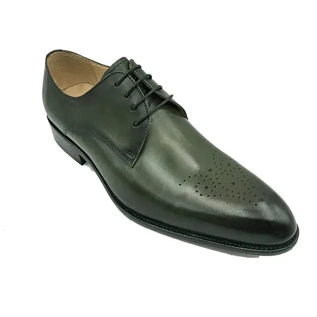 Carrucci Men&#39;s Genuine Leather Olive Green Lace Up Oxford Dress Shoes