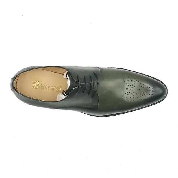 Carrucci Boys Genuine Leather Olive Green Lace Up Oxford Dress Shoes