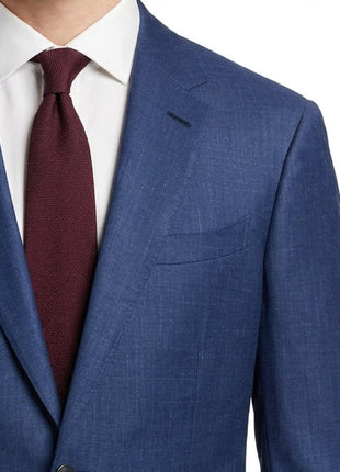 Ermenegildo Zegna Mens Blue Textured Notch Lapel Slim Fit 2-Button Wool Linen Silk Suit - 44L