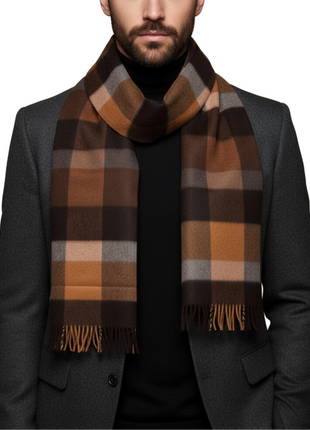 Tovaglia Mens Plaid Cashmere Fringe Scarf