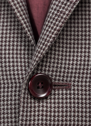 Ermenegildo Zegna Burgundy Houndstooth Classic Fit Cotton-Cashmere Blend Notch Lapel 2-Button Sport Coat 44R