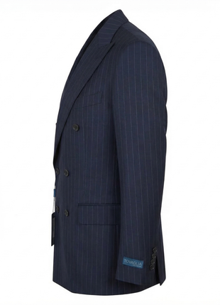 Tovaglia Mens Blue Pinstriped Classic Fit Peak Lapel Double Breasted Wool Suit