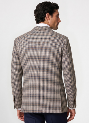 Canali Tan Houndstooth Classic Fit Notch Lapel Wool 2-Button Sport Coat 48L