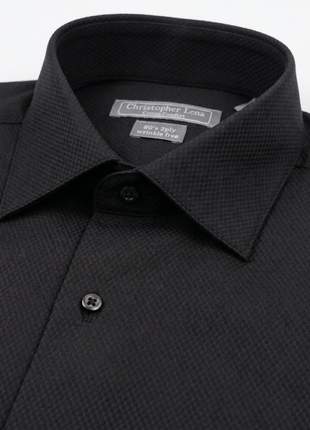 Christopher Lena Black Pique Slim Fit Spread Collar Wrinkle-Free Cotton Dress Shirt