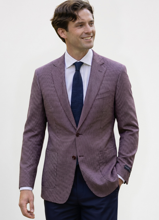 Ermenegildo Zegna Rust Red Micro Check Classic Fit Notch Lapel Wool Linen Silk 2-Button Sport Coat 36R