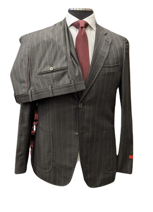 Isaia Mens Charcoal Gray Pinstriped 40S 100% Super 130s Wool 2 Piece Suit