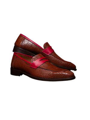 Mezlan Mens Cognac & Burgundy Leather Slip On Loafer Dress Shoes