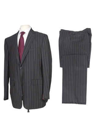 Isaia Mens 46L Drop 8 Gray Striped 150s Wool Silk Blend Slim Fit 2 Piece Suit