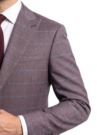 Romaster Purple Check Wool Blend Slim Fit Peak Lapels2 Piece Suit - The Suit Depot