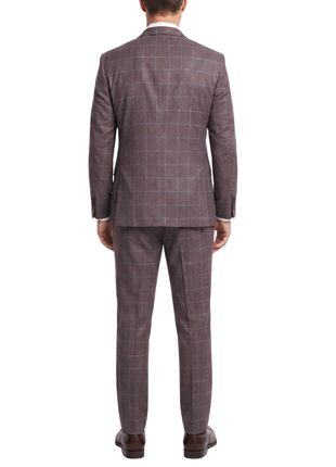 Romaster Purple Check Wool Blend Slim Fit Peak Lapels2 Piece Suit - The Suit Depot