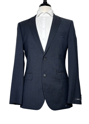 Hugo Boss Black Pinstriped Slim Fit Notch Lapel 2-Button Suit 40L - The Suit Depot
