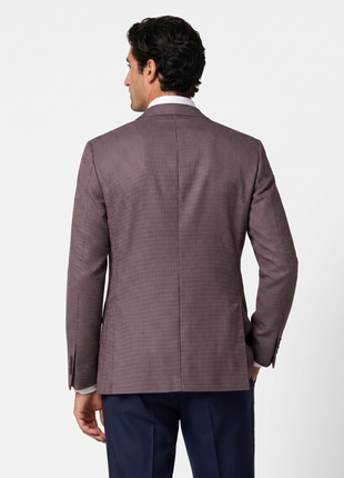 Ermenegildo Zegna Burgundy Houndstooth Classic Fit Cotton-Cashmere Blend Notch Lapel 2-Button Sport Coat 44R