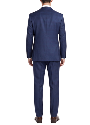 Sartoria Mazara Navy Blue Plaid Slim Fit Notch Lapel 2-Button Wool Suit