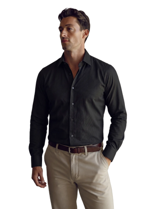 Christopher Lena Black Pique Slim Fit Spread Collar Wrinkle-Free Cotton Dress Shirt