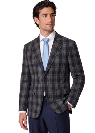 Luigi Bianchi Mantova Charcoal Gray with Black Plaid Classic Fit Wool 2-Button Sport Coat 42R