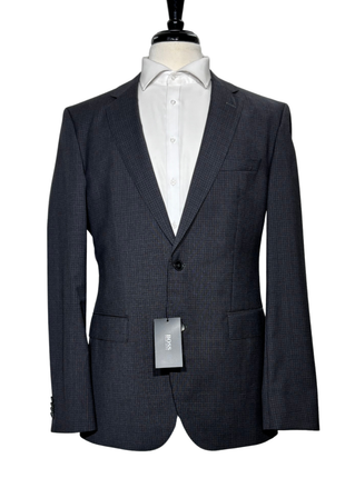 Hugo Boss Charcoal Gray Micro-Check Slim Fit Notch Lapel 2-Button Suit 40L - The Suit Depot
