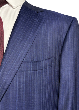 Canali Blue Pinstripe Classic Fit Notch Lapel Wool 2-Button Suit 46R - The Suit Depot