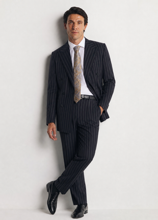 Ralph Lauren Purple Label Black Pinstripe 100% Wool Classic Fit 2-Button Suit 38R