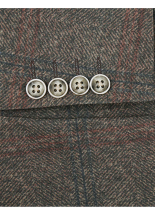 Pelago Brown Windowpane Slim Fit Notch Lapel 2-Button Half Canvassed Stretch Blazer With Patch Pockets