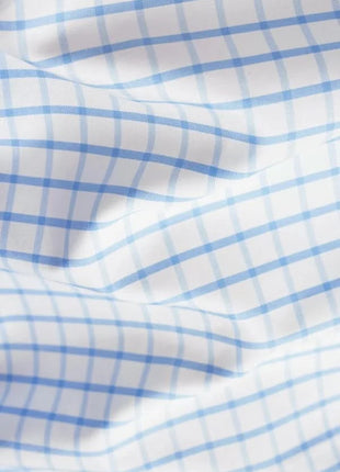 Atica Slim Fit Blue Windowpane Cutaway Collar Stretch Cotton Dress Shirt
