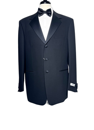 Pal Zileri Mens Solid Black Satin Notch Lapel Classic Fit 3-Button Wool Tuxedo - 44L