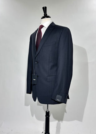 Z Zegna Mens Black Pinstripe Notch Lapels Classic Fit 2-Button Wool Suit - 40L