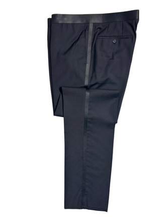 Giovanni Bresciani Mens Solid Black Satin Peak Lapel Slim Fit 1-Button Wool Tuxedo - 42R