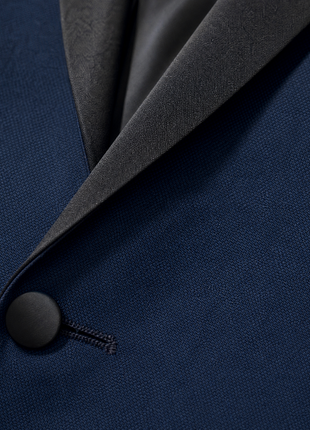 Profile Black Solid Navy Satin Shawl Lapel Slim Fit 2-Button Tuxedo - 48R