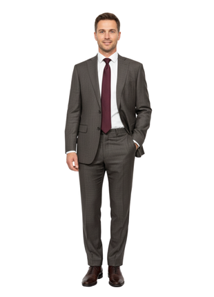 Ermenegildo Zegna Crossover Mens Brown Microcheck Notch Lapel Slim Fit 2-Button Linen Wool Silk Suit - 44L