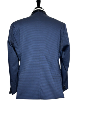FAG Season Mens Navy Blue Jacquard Satin Shawl Lapel Slim Fit Stretch 1-Button Tuxedo - 44R (Altered)