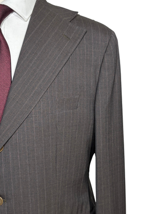 Sartoria Partenopea Mens Brown Pinstripe Notch Lapel Slim Fit 3-button Wool Suit - 44R
