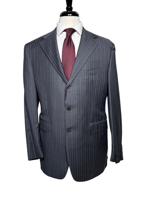 Sartoria Partenopea Mens Gray Pinstripe Notch Lapel Slim Fit 3-button Wool Suit - 44R
