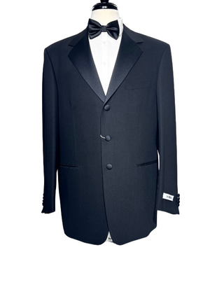 Pal Zileri Mens Solid Black Satin Notch Lapel Classic Fit 3-Button Wool Tuxedo - 42L