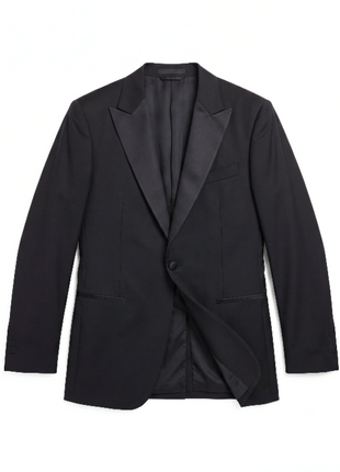 Z Zegna Solid Black Satin Peak Lapel Classic Fit 1-Button Wool Tuxedo - 40L