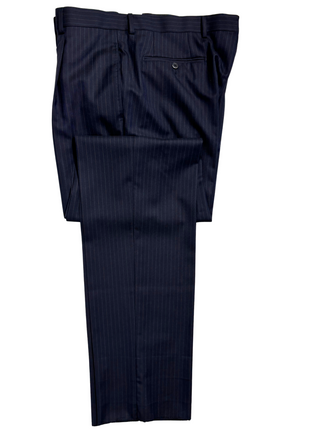 Sartoria Partenopea Mens Dark Blue Pinstripe Half-Canvassed Notch Lapel Slim Fit 3-button Wool Suit - 44R